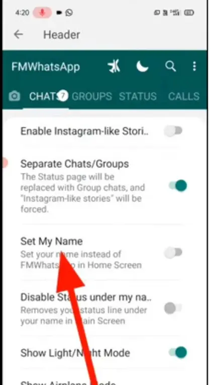 FM WhatsApp Features set my name